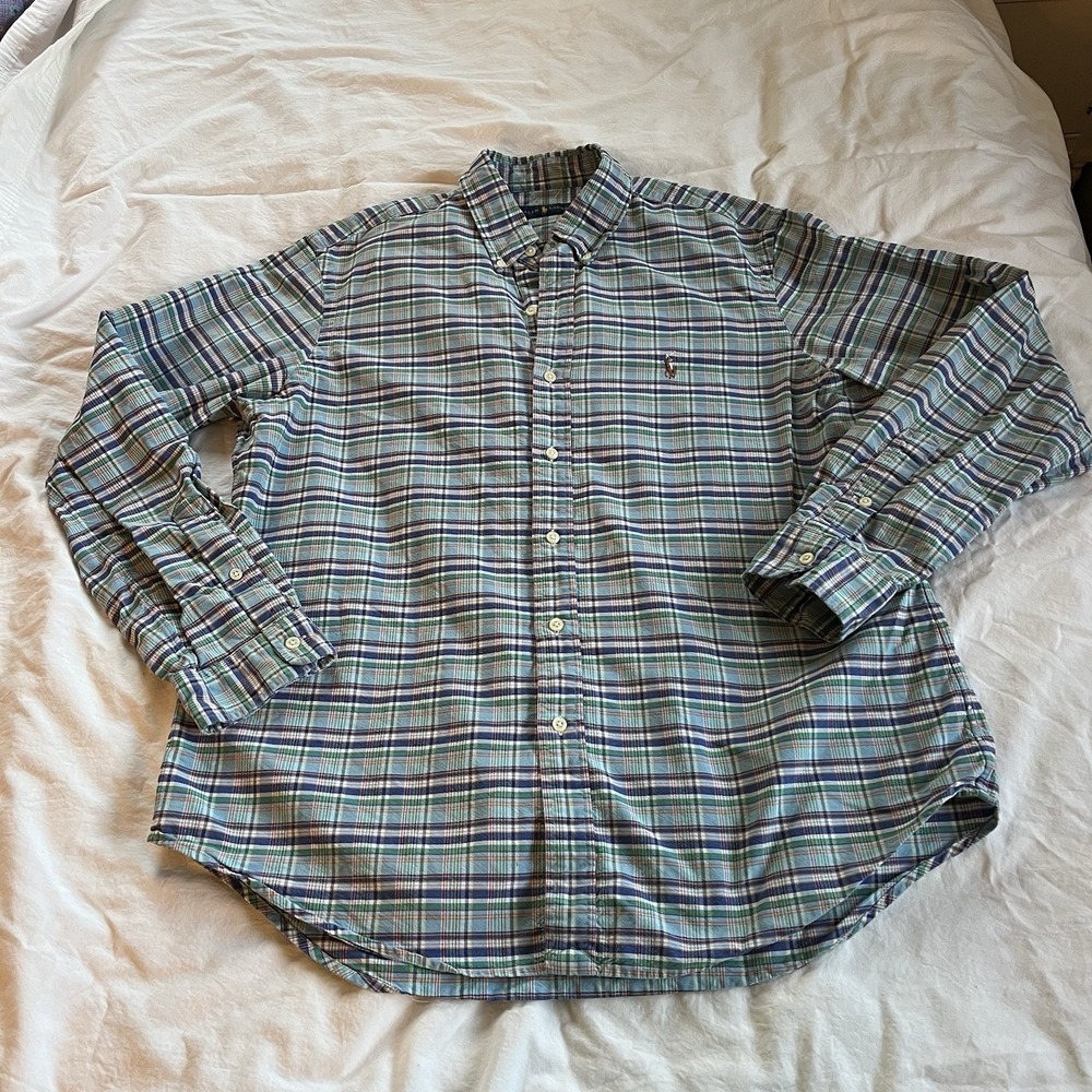Ralph Lauren Blue‎ Plaid Button Down Large